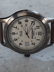 Timex Men Expedition Field Watch, Brown Leather Strap, Indiglo, 50M T49870 (84C)