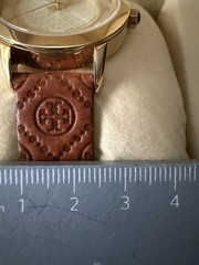 Tory Burch T-Logo Leather Band Stainless Gold-Toned Case Watch in Cammello/Ivory