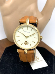 Tory Burch Women’s Watch TBW2041 Quartz Cream Dial Gold Leather Band 30mm