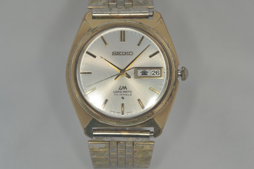 SEIKO Lord Matic 5606-7000 JNR Railway Award Kanji Day Gold LM Automatic Japan