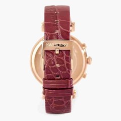 Swarovski 5416701 Era Journey Crystal Rose Gold Dial Red Leather Strap Watch NWT