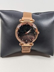 Stars Sky Dial Prism Crystal Round Gold Tone Watch Magnetic Band