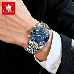 OLEVS Men’s Quartz Watch Red Face Luminous Watch Chronograph Wristwatch