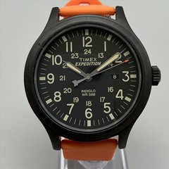 Timex Expedition Mens Watch 43mm Black Dial Orange Silicone Indiglo Date WR 50M