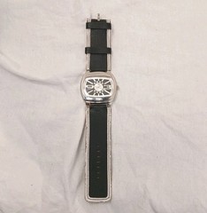 Bella Moda; watch, Black and white leather strap with sliver, 5044, 9.5 inches