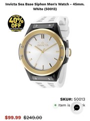 Invicta Sea Base Siphon Men’s Watch – 45mm, Black/White/Gold 50013 50MM