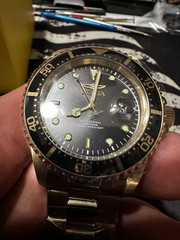 Invicta Pro Diver Men’s Diver Watch – Gold Tone Steel Bracelet Black Dial 200m