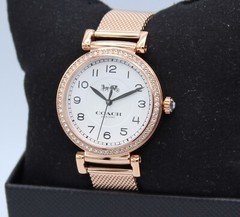NEW AUTHENTIC COACH MADISON ROSE GOLD WHITE MESH CRYSTALS WOMEN’S 14503398 WATCH