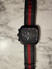 Gucci Square Black Dial Quartz Chronograph Date Watch w/ Green Red Nylon Strap