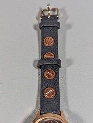 NYC Round Gold Tone Case Studded Gray Faux Leather Wrap Bracelet Band Watch 16″