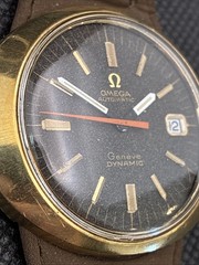 OMEGA Genève Dynamic Date Gold Top Case Stainless Steel Back Rare Speckled Dial