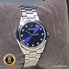 Bulova Surveyor Women’s Diamond Blue Dial Stainless Steel Watch 96P229 Display