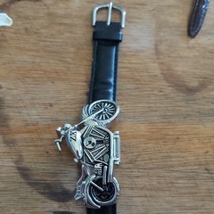 ZZY Quartz Analog Motorcycle Novelty Watch White Dial Black Leather Strap