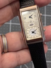Guess Dual Time pinstripe watch 1995 stainless black leather band new batteries