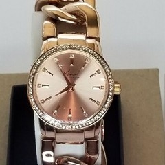 Kim Rogers Ladies Watch Gold Tone Rhinestones Chain Link Fold Over Clasp 170
