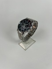 VIKABO Silver Band Black Chronograph Face Red/White Details Watch NEW