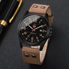 Fashion Arabic Dial Men Quartz Watch Casual PULeather Strap Men’s Calendar Sport