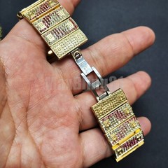 Luxury Iced Gold Plated Alloy Cubic Zirconia Square Bracelet Metal Dress Watch