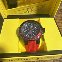 Invicta Aviator Men’s Quartz Chronograph Black Dial Red Rubber Strap Watch w/Box