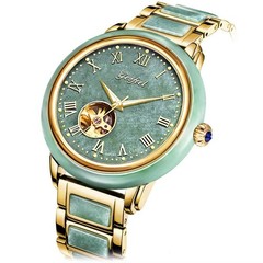 GEZFEEL Men’s Luxury Jade Automatic Skeleton Watch Miyota 82S0 3Bar Gold 43mm