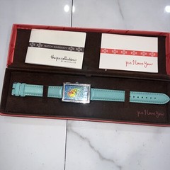 PS I Love You Womens Stamp Watch Love USPS Aqua Blue Genuine Leather Strap
