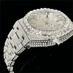 Luxury Hip Hop Ice out Men’s Watch Iced Bling VVS Silver Waterproof Diamond Date