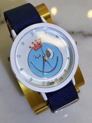 Funkotype “Happy Winky Facew Crown” Quartz Watch New Nato Navy Band 41mm 8.75″