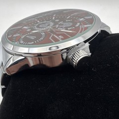 Montres Carlo Men’s Red Black Dial Stainless Steel Watch Day Date 24-Hour