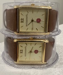 Buchanan’s Rectangle Gold Dial Quartz Dress Watch Brown Leather Strap
