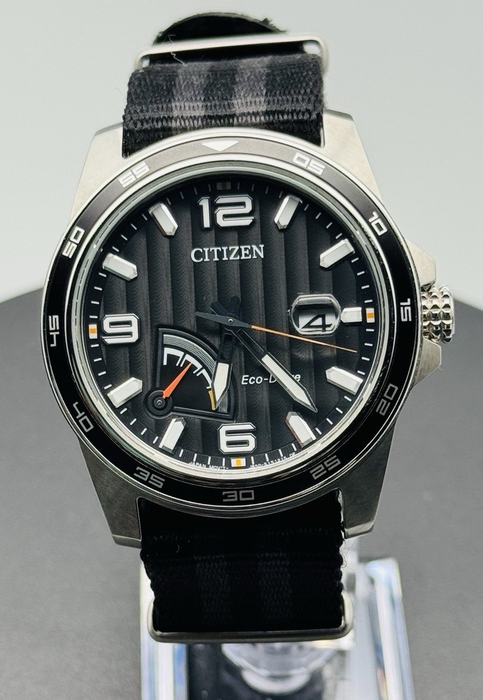 Citizen Eco-Drive Watch PRT Power Reserve Black Dial Original Nylon AW7030-06E