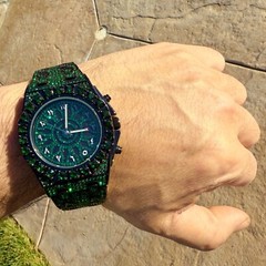 Men’s Green Ice Chunky Hip Hop Watch CZ Iced Bling Out Arabic Numerals 8.5″