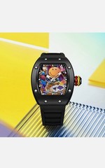 Luxury Style Cartoon Dial Watch Tonneau Case Silicone Strap Quartz