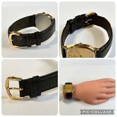SEIKO Charriot 5P31-5160 Gold Tone Quartz Watch Genuine Leather Band