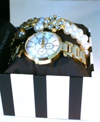 Jessica Carlyle Gold-Tone Watch & Bracelet Set with Crystal Accents & Simulated