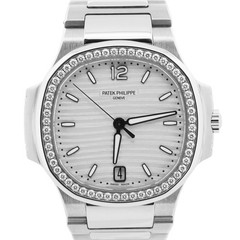 PAPERS Ladies Patek Philippe Nautilus SILVER DIAMOND 35.2mm 7118/1200A-010 BOX
