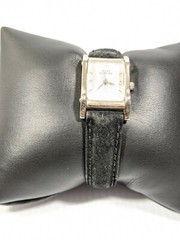 Hush Puppies Silver Tone Rectangle Face Black Suede Leather Band Watch 8 Inch