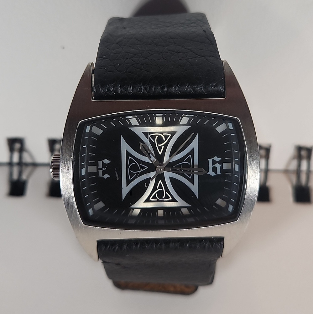Lucky by Dingbats Rectangle Stainless Case Black Leather Strap Quartz Watch