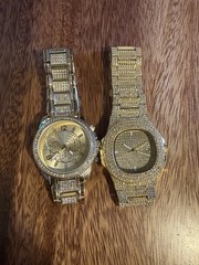 2 Iced Out Men’s Watches Iced Out Bling Watch Gold Plated And Sliver Stainless