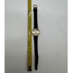 Carriage by Timex Womens Watch Gold Tone Decagon Mother of Pearl Black Leather