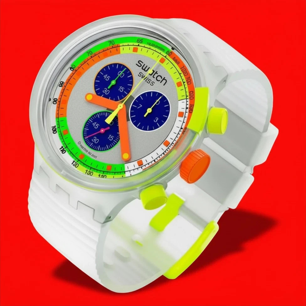 Swatch Big Bold Neon Jelly Unisex Quartz White Dial Clear Transparent Watch