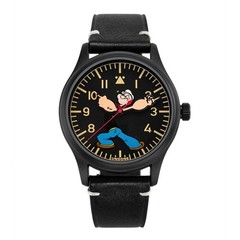 Undone POPEYE™ 95th Black Quartz Mineral Leather Men’s Watch