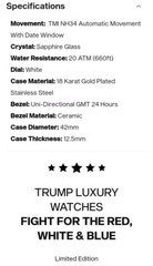 ON HAND Trump #365 Red White & Blue 18k Gold Plated Limited Edition Watch New