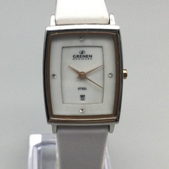Grenen Denmark Watch Women 23mm Steel Case White Leather Strap Date New Battery