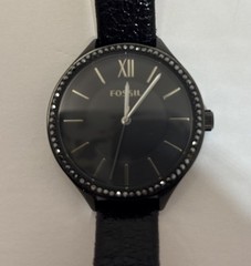 FOSSIL BQ3427 Black IP Stainless Steel Crystal Dial PU Strap Watch Tested
