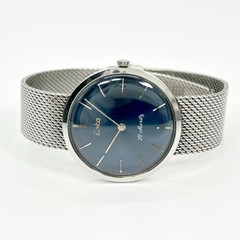 ESKA St Moritz 10-128 Hand Winding Watch Silver Navy 35mm Vintage USED F/S