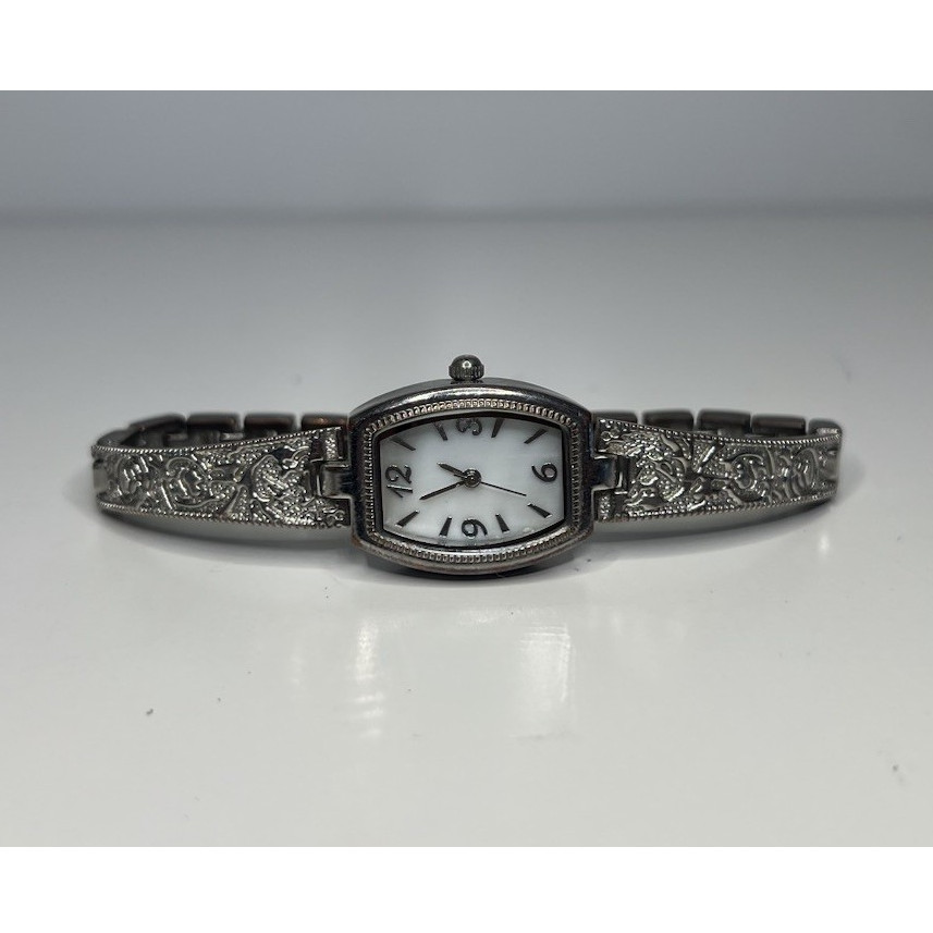 FMD Womens Quartz Watch Silver Stainless Steel Tonneau White Dial Vintage Style
