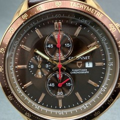 Guionnet Flighttimer Chronograph Watch Men 42mm Brown Dial Rose Gold Date NewBat