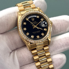 Rolex Day Date President 18038 36mm Quickset Black Diamond Dial & Bezel 18K Gold
