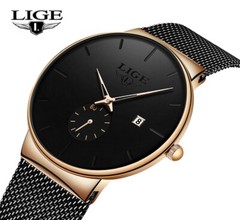 Men’s Watch Mesh Strap Quartz Analog Date Calendar Dial Waterproof Wrist Watches