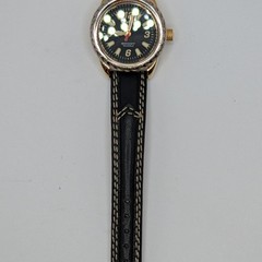 Vtg Reebok Sport Watch Silver/Gold-tone 100M Black Leather Band 28mm New Battery